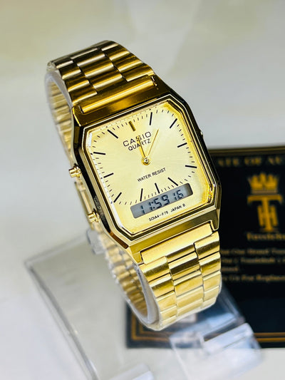 Gold Casio Dual Time Watch For Her