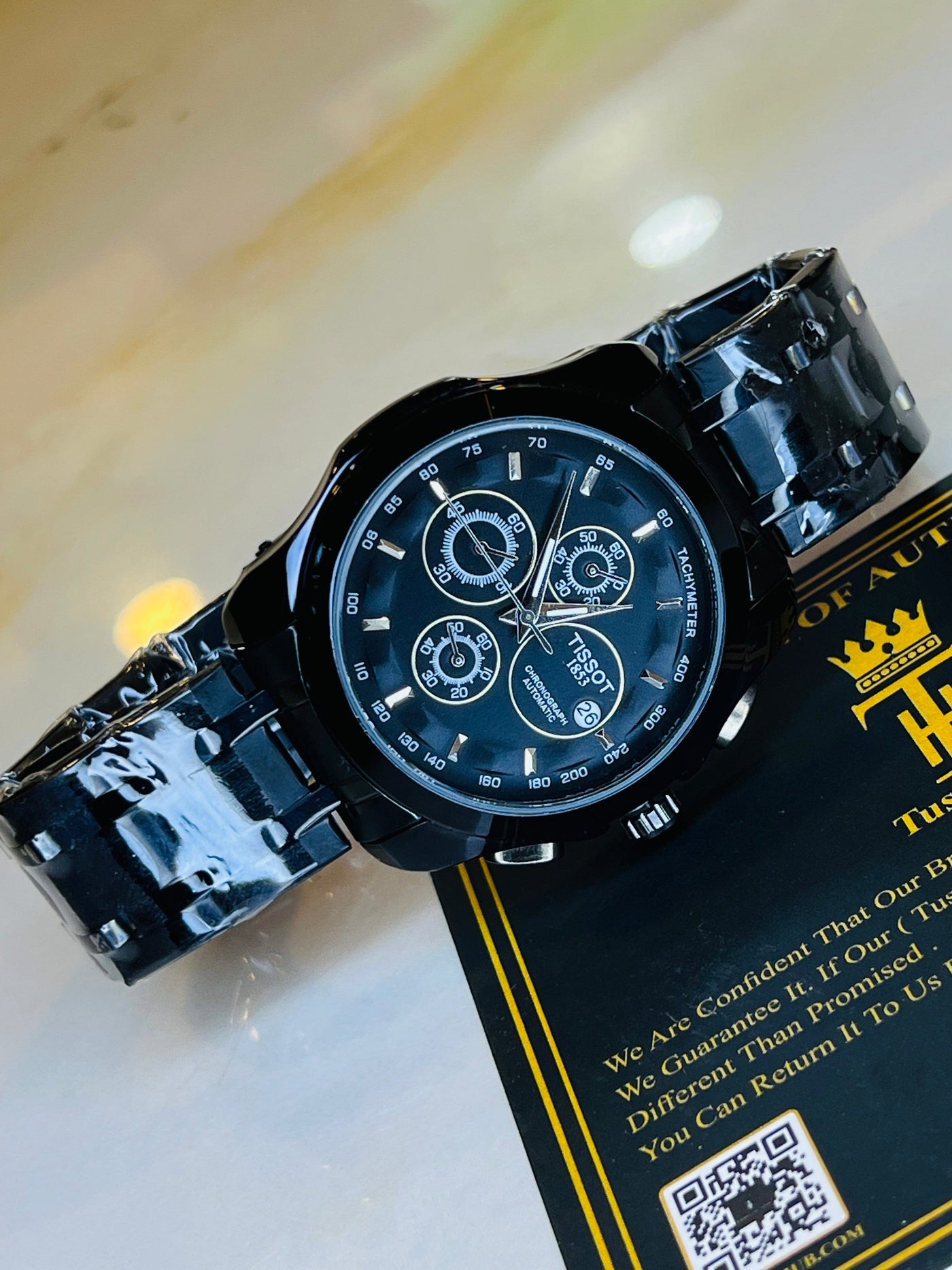 All Black 1853 Chain Strap Chronograph Watch