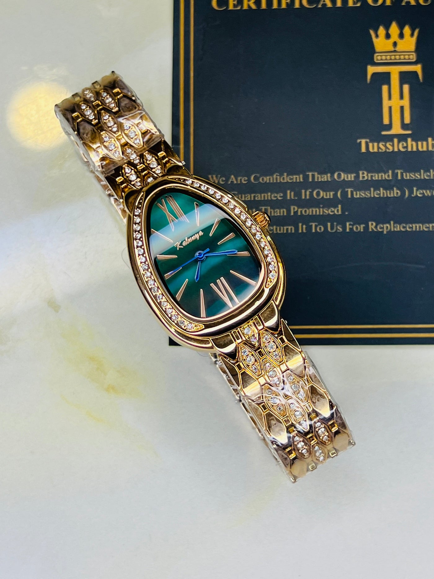 Rose Gold Emerald Snake Zircons Kaluuya Watch For Her