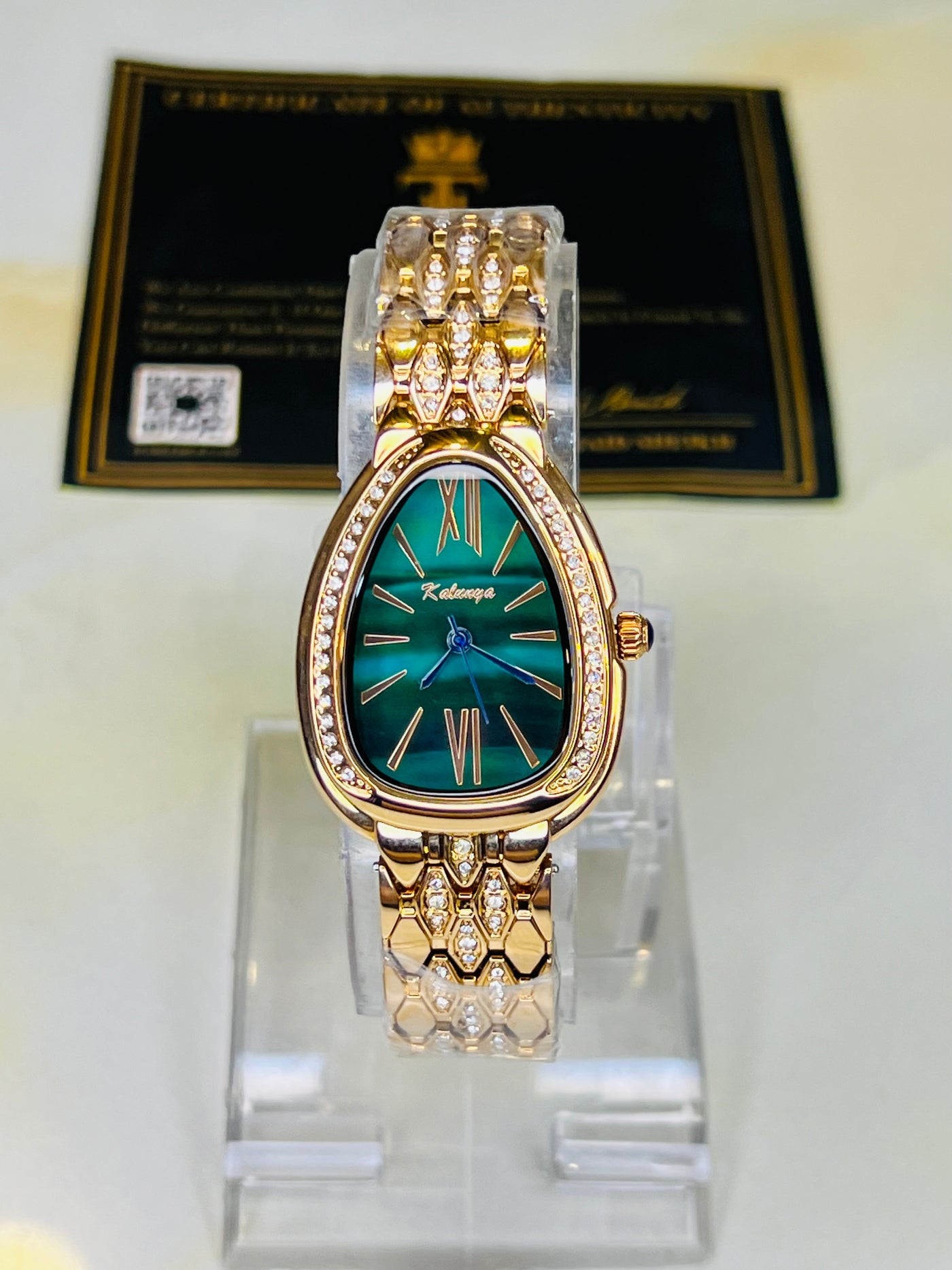 Rose Gold Emerald Snake Zircons Kaluuya Watch For Her