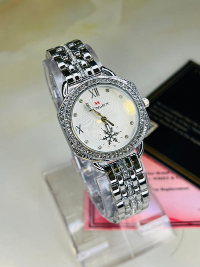 Xenlex Silver White Zircon Watch For Her