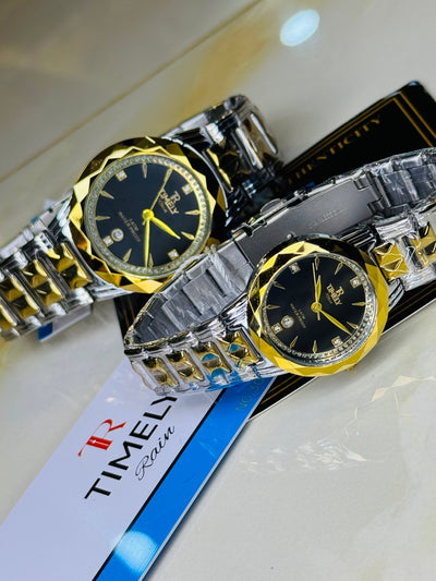 Timely Two Tone Black Couple Watch