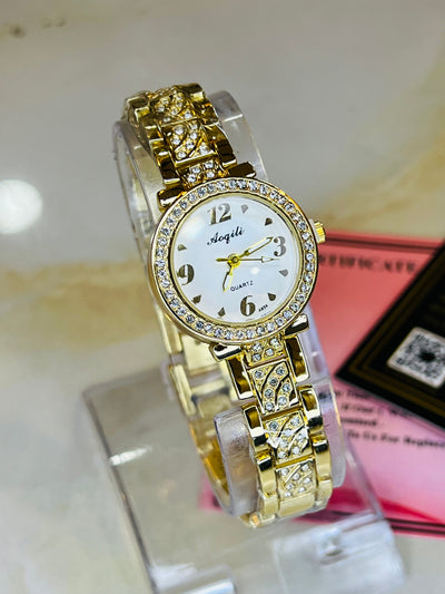 Gold White Aoqili Zircon Watch for her