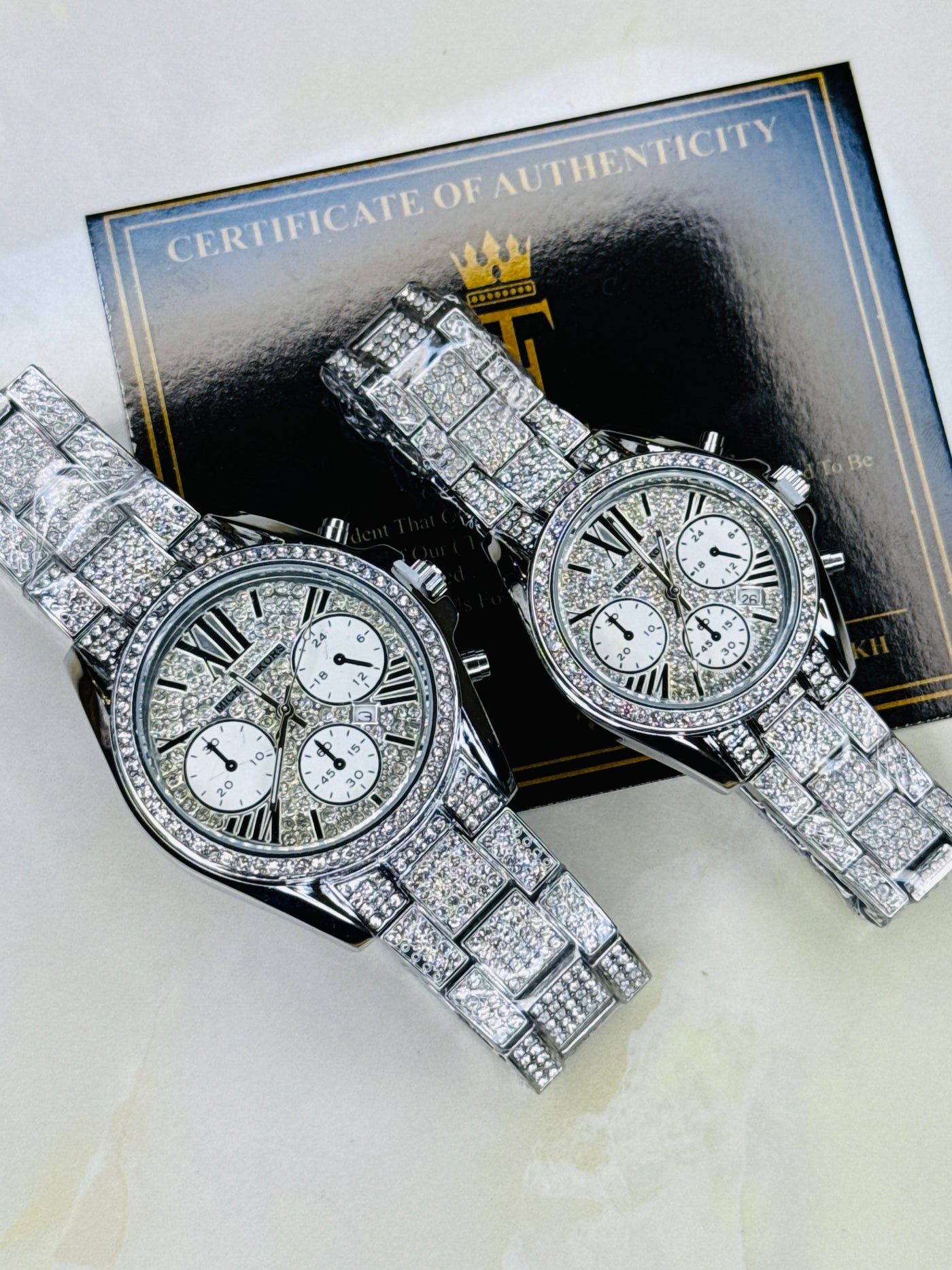 Silver Mk Iced Couple Watches