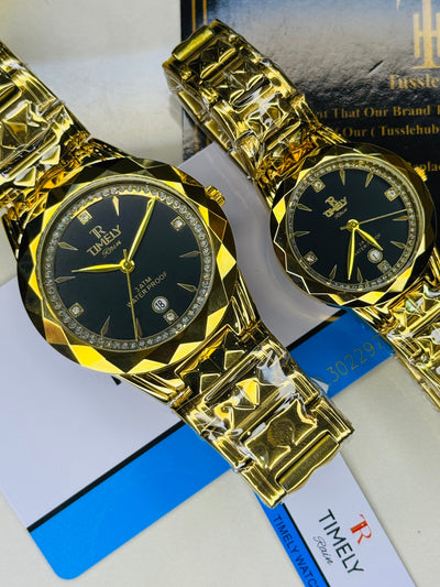 Timely Gold Black Couple Watch