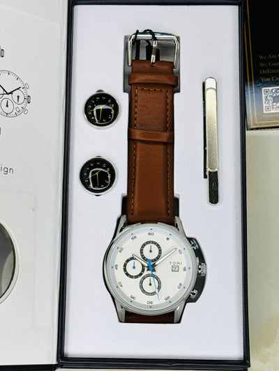 Tomi S6C Brown Silver Gift Set Watch