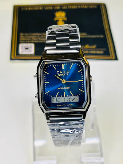 Black Sapphire Casio Dual Time Watch For Her