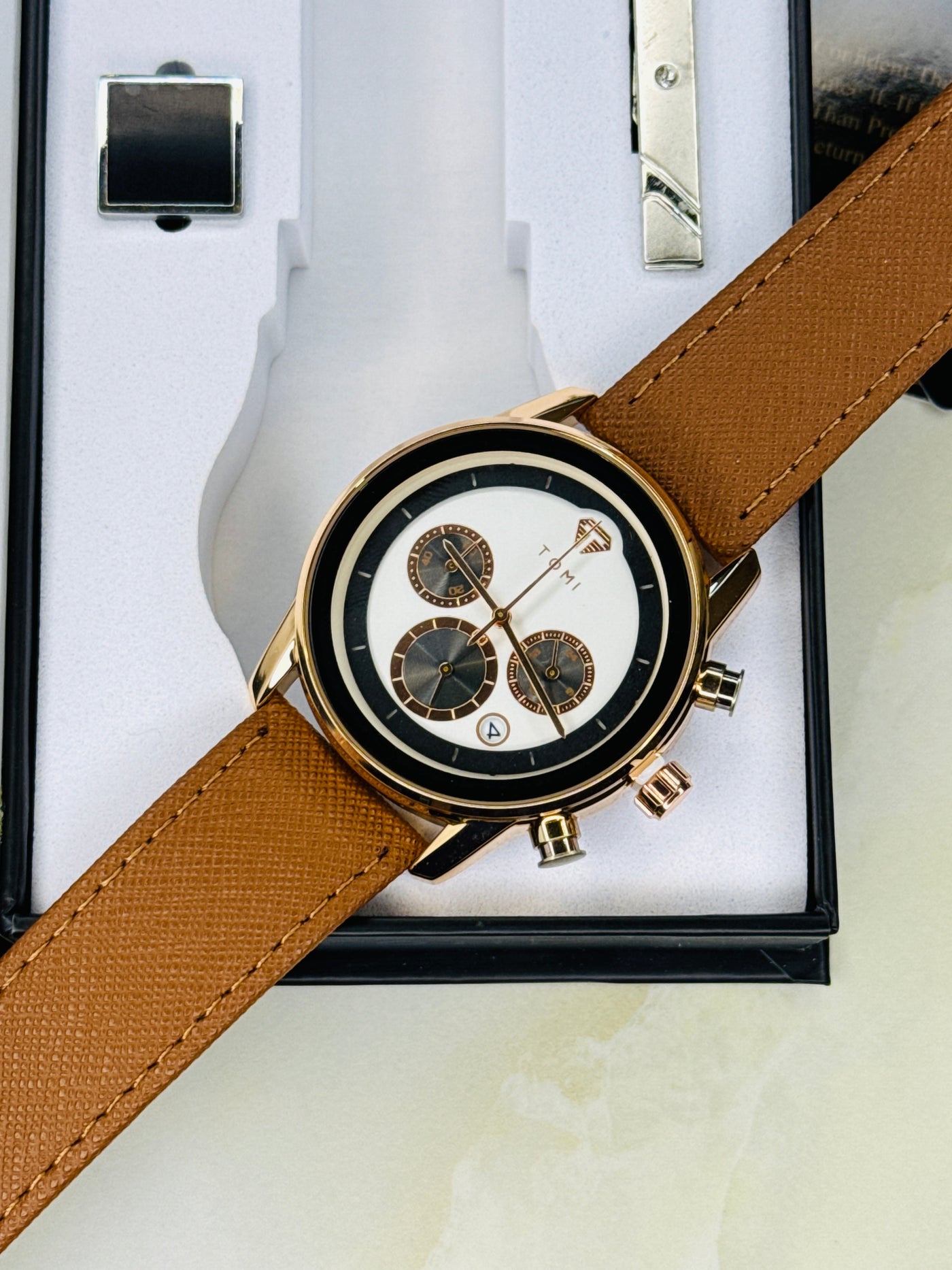 Tomi S6B Brown Rose Gold Gift Set Watch