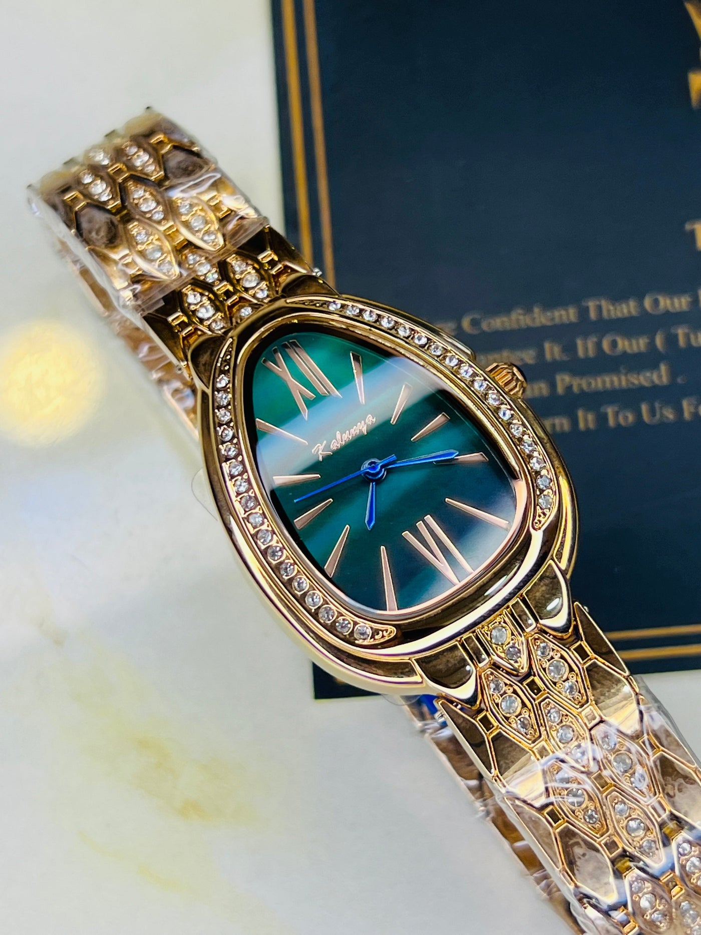 Rose Gold Emerald Snake Zircons Kaluuya Watch For Her