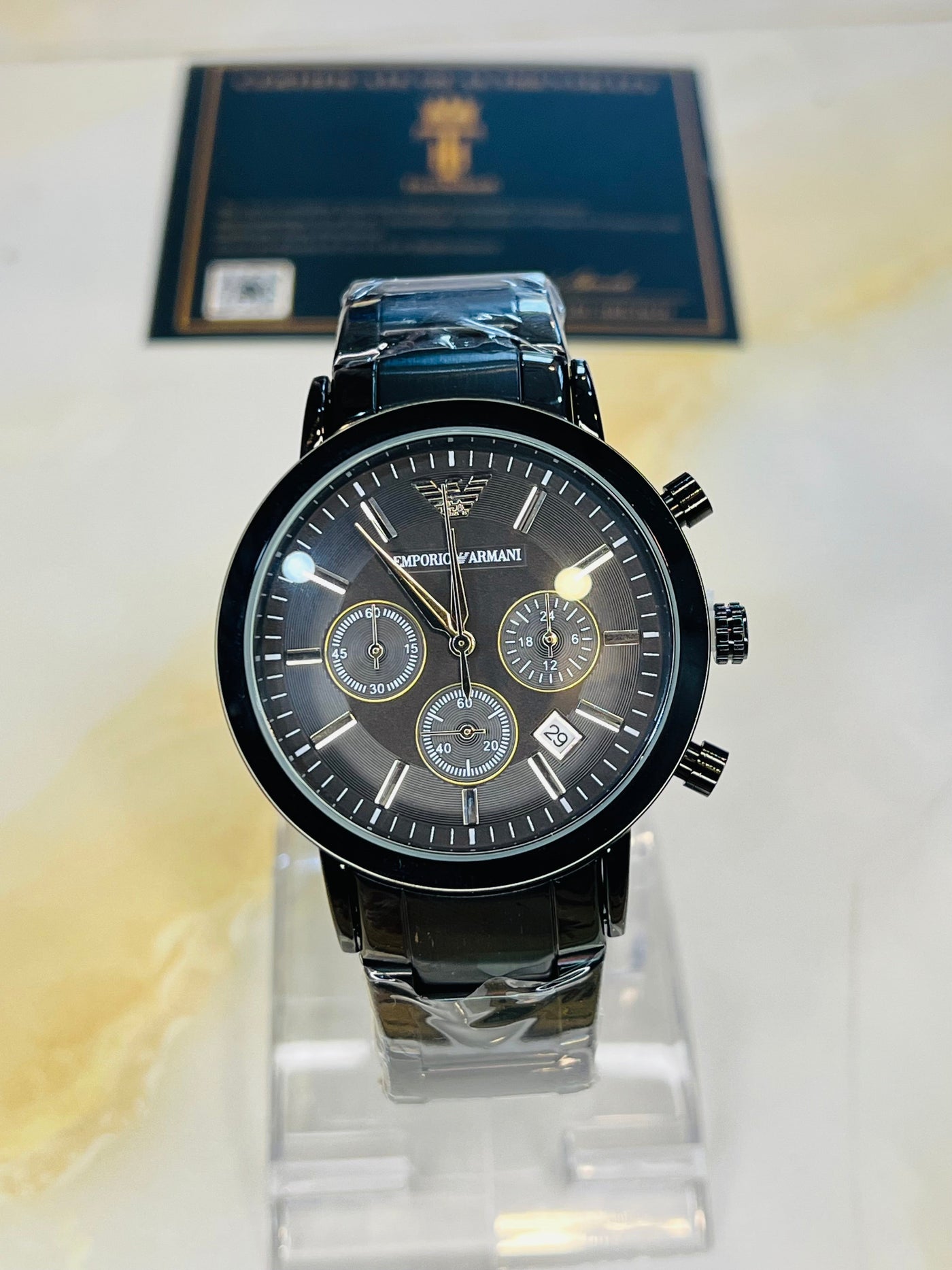 All Black Chain Straps Emporio Chronograph Watch