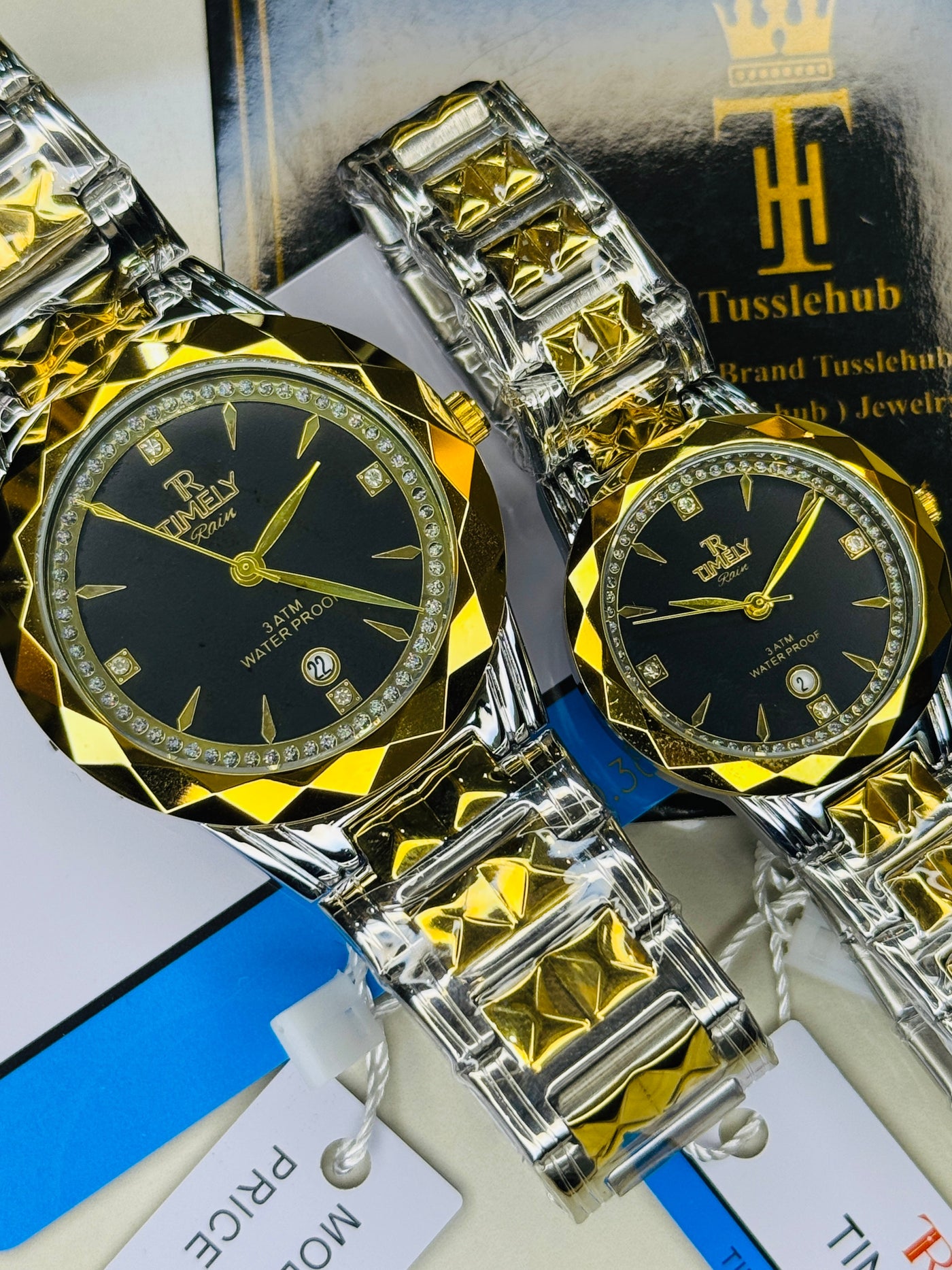 Timely Two Tone Black Couple Watch