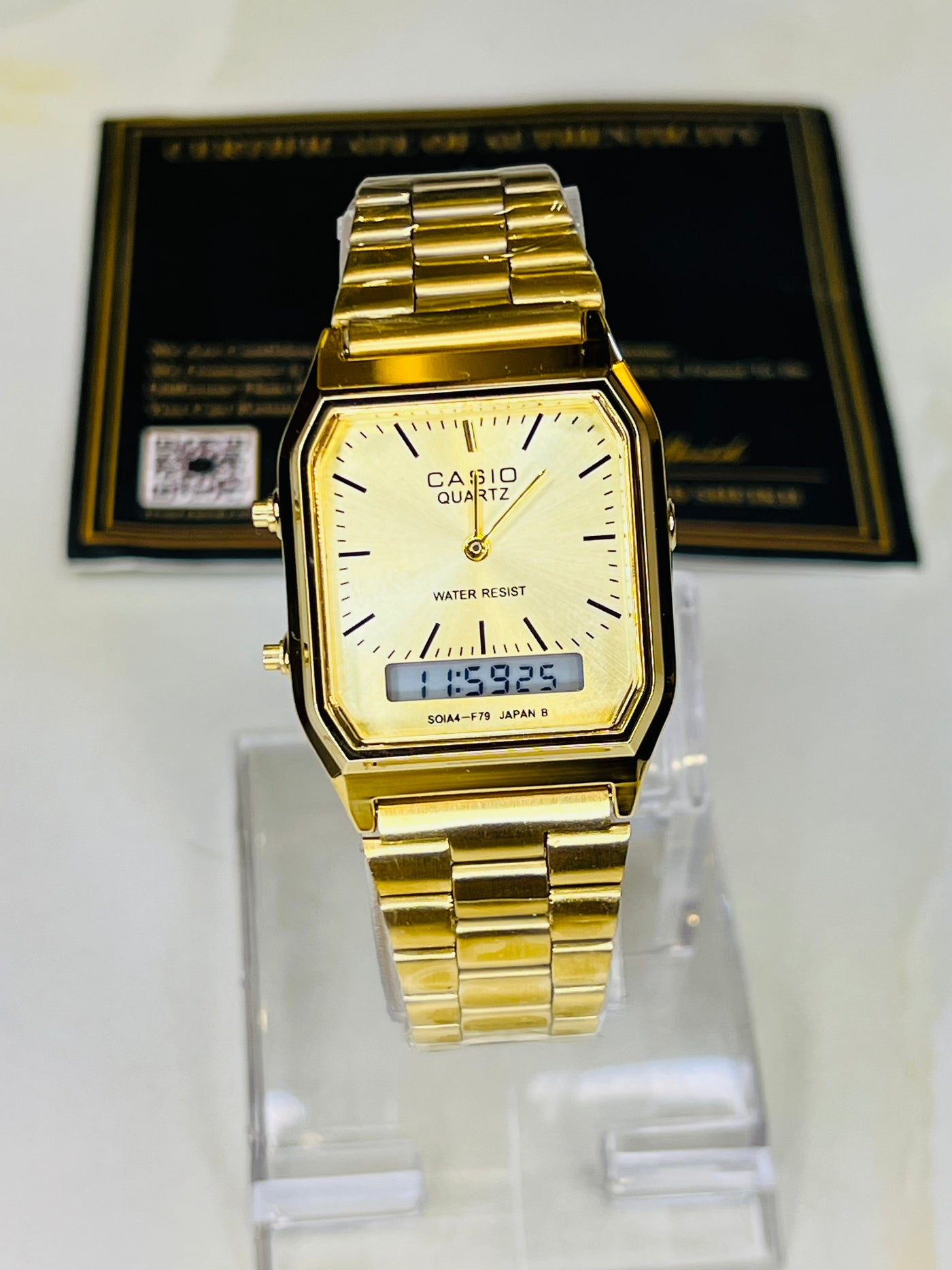 Gold Casio Dual Time Watch For Her