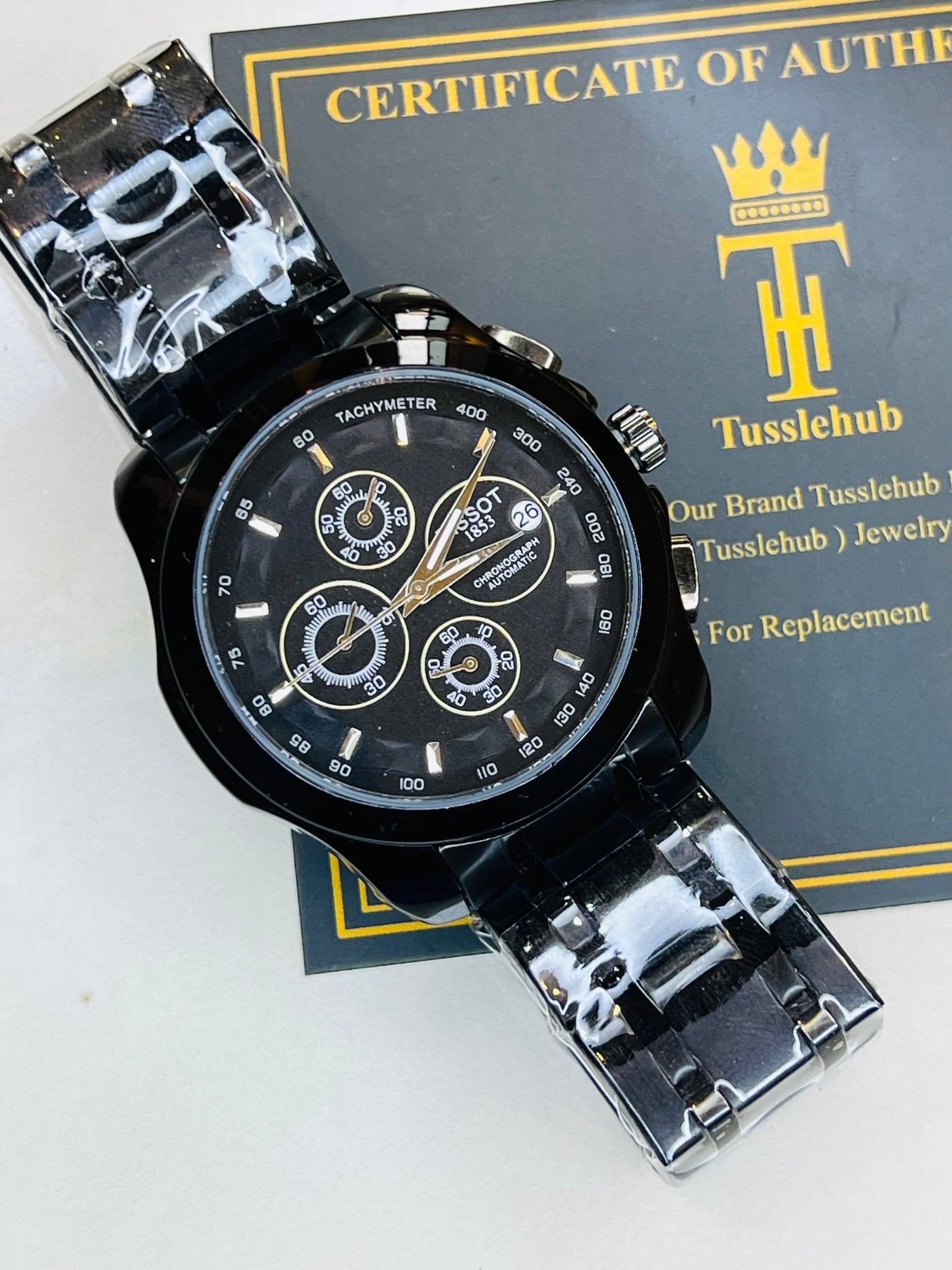 All Black 1853 Chain Strap Chronograph Watch