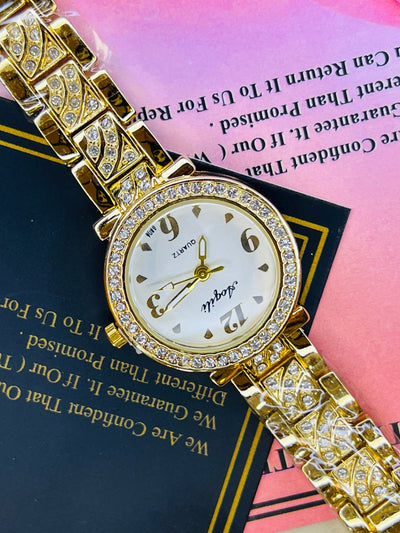 Gold White Aoqili Zircon Watch for her