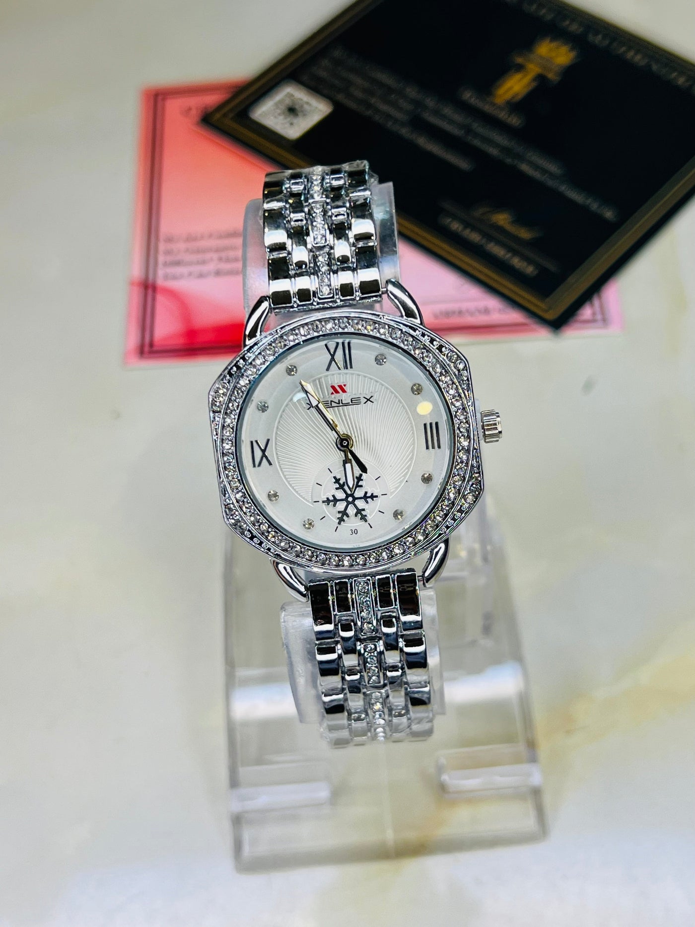 Xenlex Silver White Zircon Watch For Her