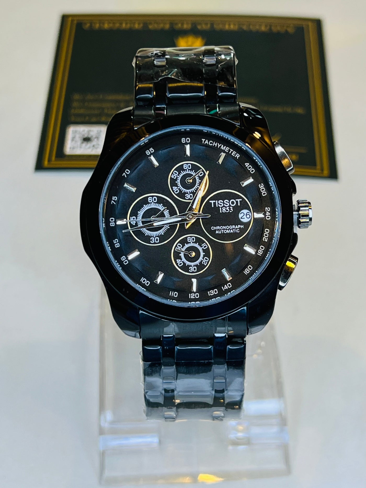 All Black 1853 Chain Strap Chronograph Watch