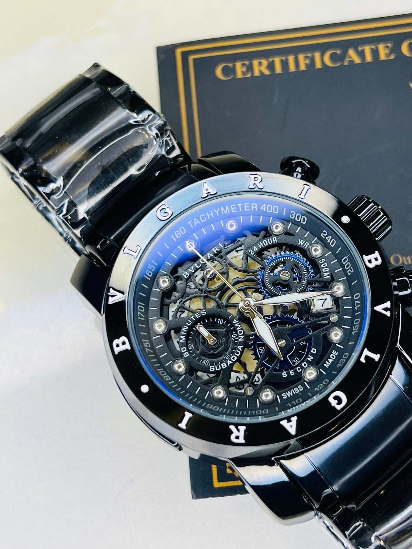 All Black Bvlgari Chronograph Watch