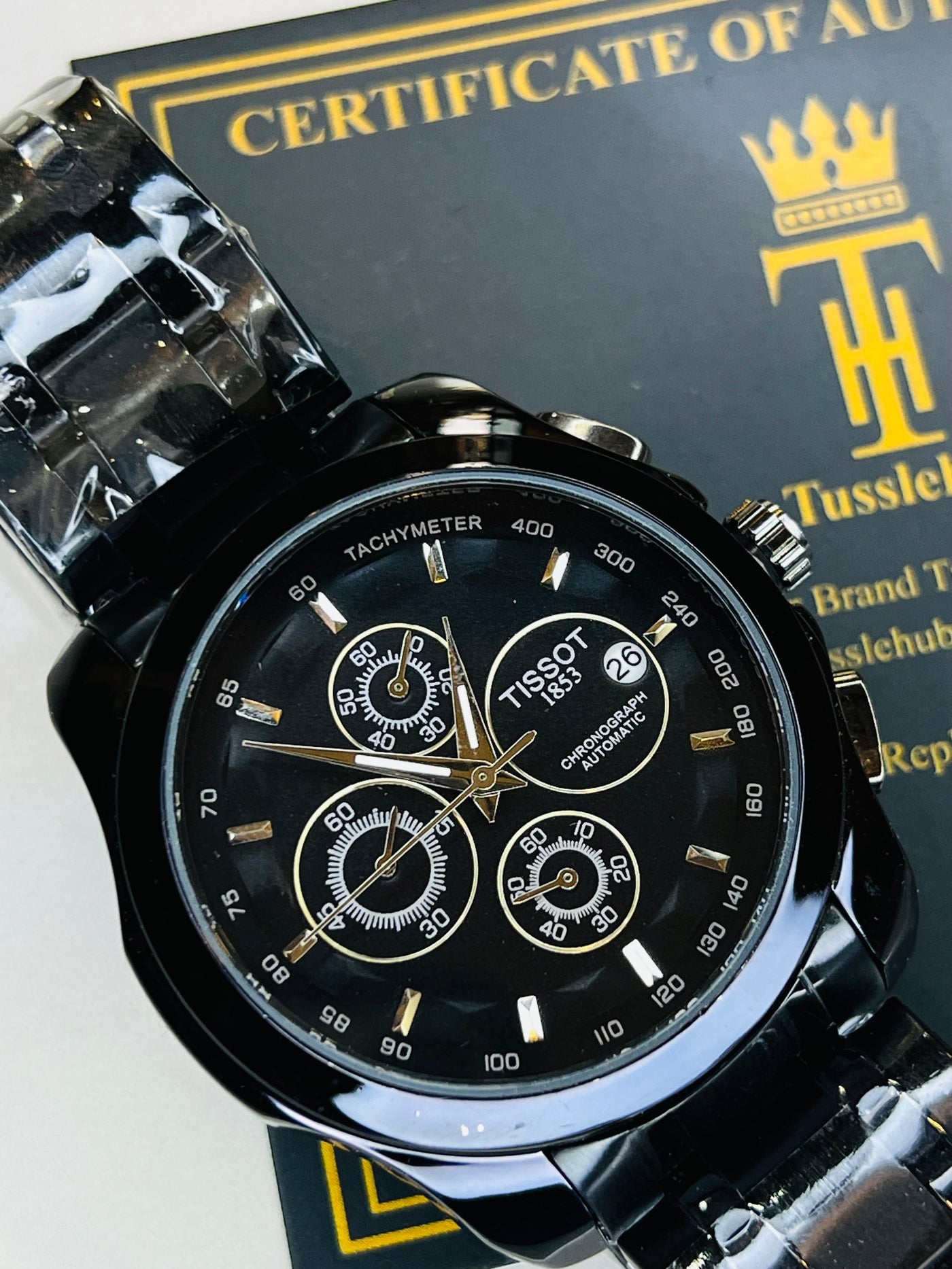 All Black 1853 Chain Strap Chronograph Watch