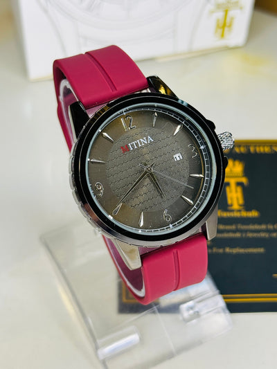 Maroon Black Mitina Magnet Strap Watch