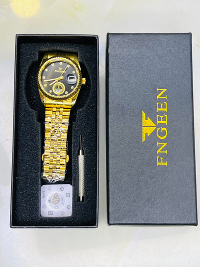 Fngeen Gold Black Watch For Her