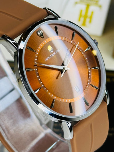 Brown Silver Slim Balloon Universe Point Watch