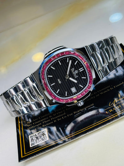 Slim Silver Black Ruby Zircon Seastar Watch