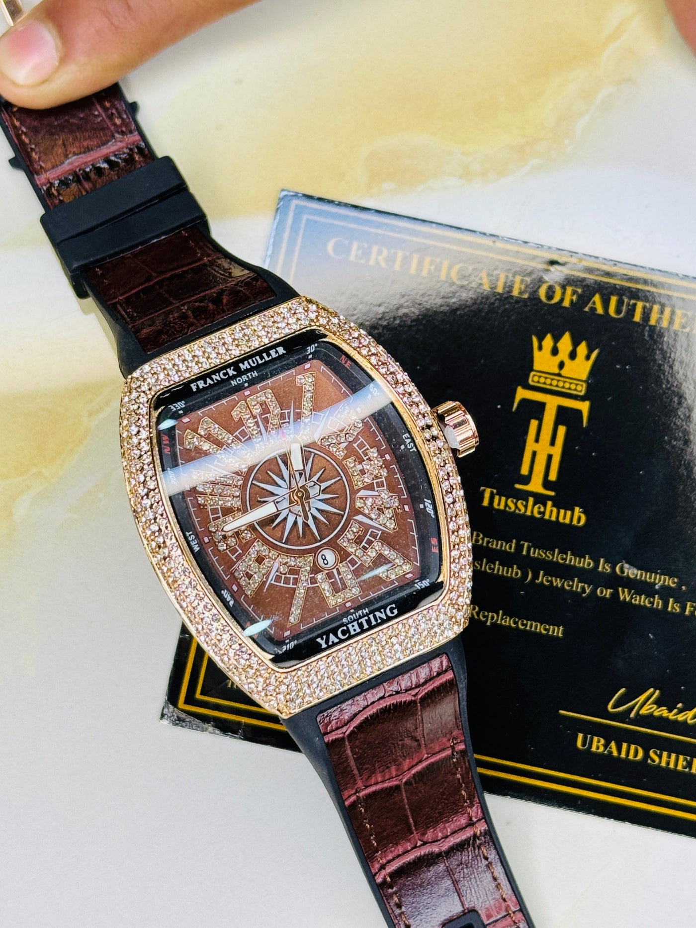 Vanguard Chocolate Rose Gold Iced Frank Muller Watch