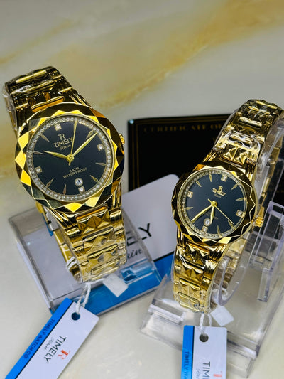 Timely Gold Black Couple Watch