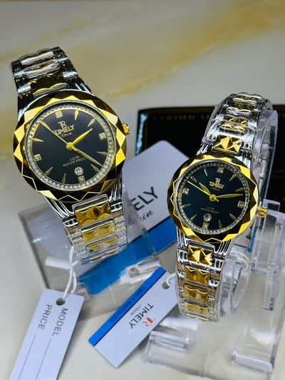 Timely Two Tone Black Couple Watch