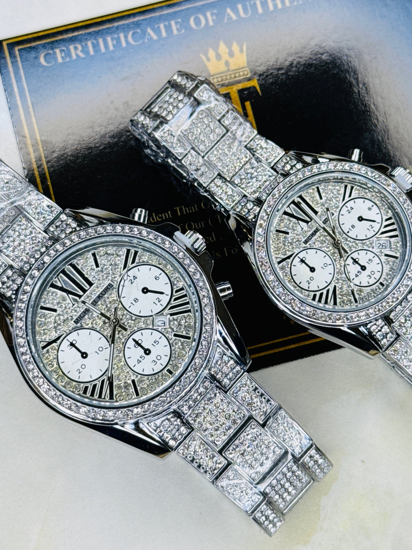 Silver Mk Iced Couple Watches