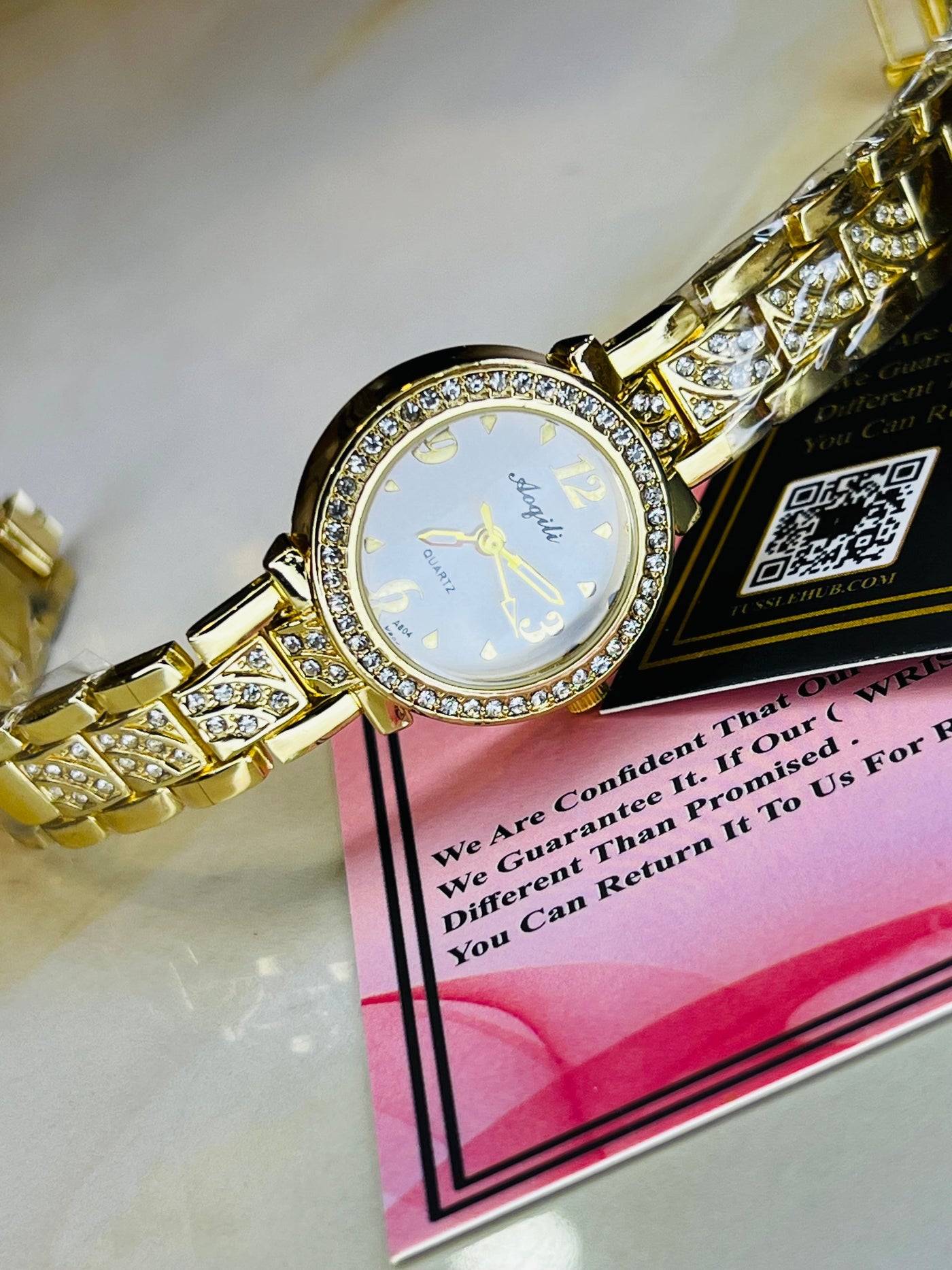 Gold White Aoqili Zircon Watch for her