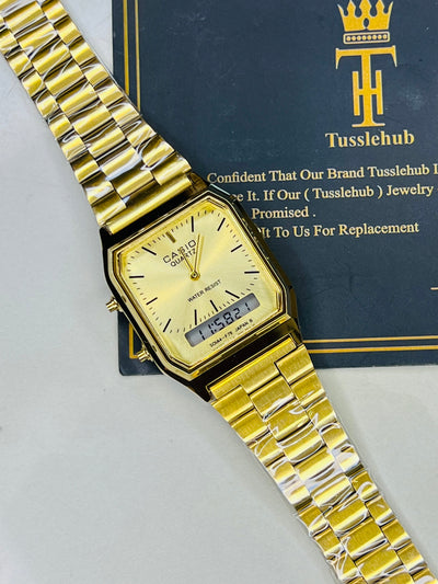 Gold Casio Dual Time Watch For Her