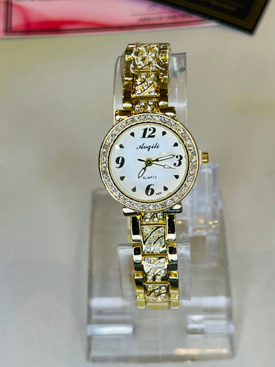 Gold White Aoqili Zircon Watch for her